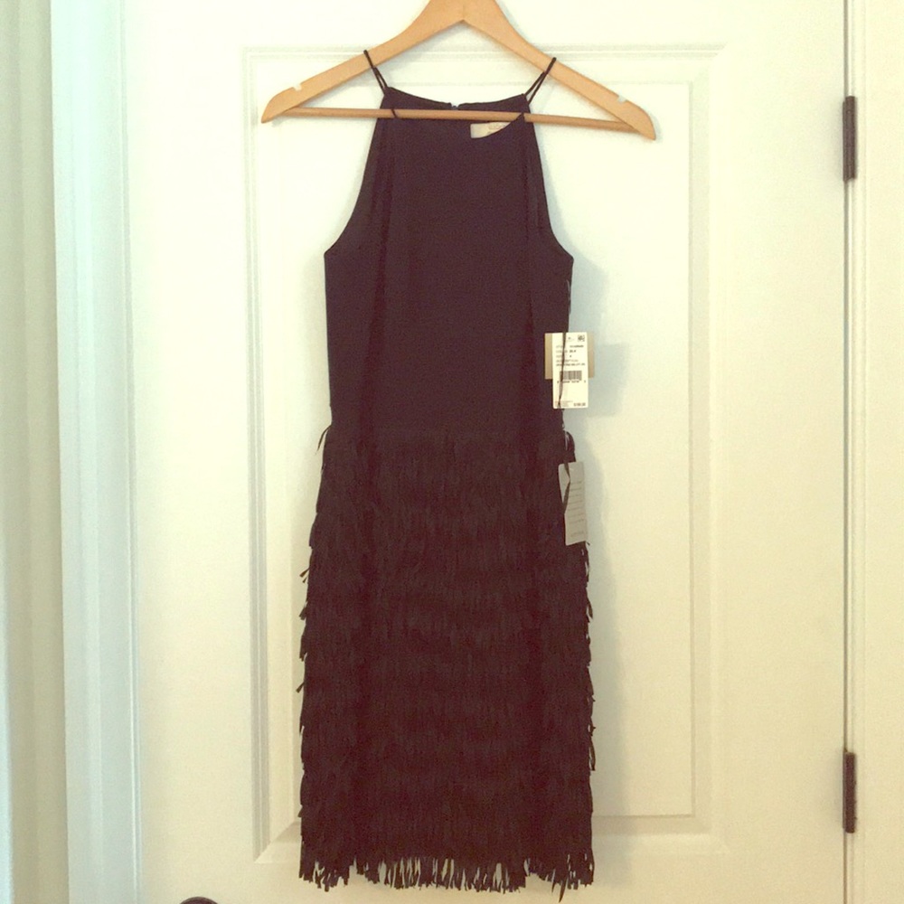 Black Halter Fringe Dress
